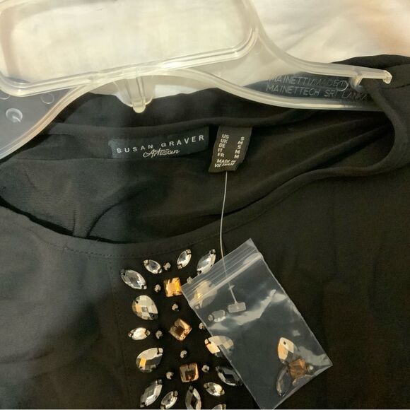 NWOT Susan Graver Artisan Liquid Knit Black Top Overlay Jewel Embellished Small - Picture 13 of 13